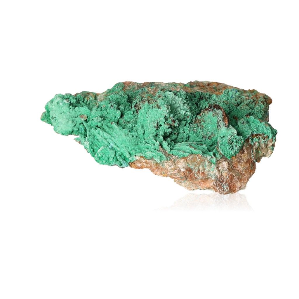 Malachite druze with vibrant green surface, known for its soothing energy and ability to bring courage and inner harmony.