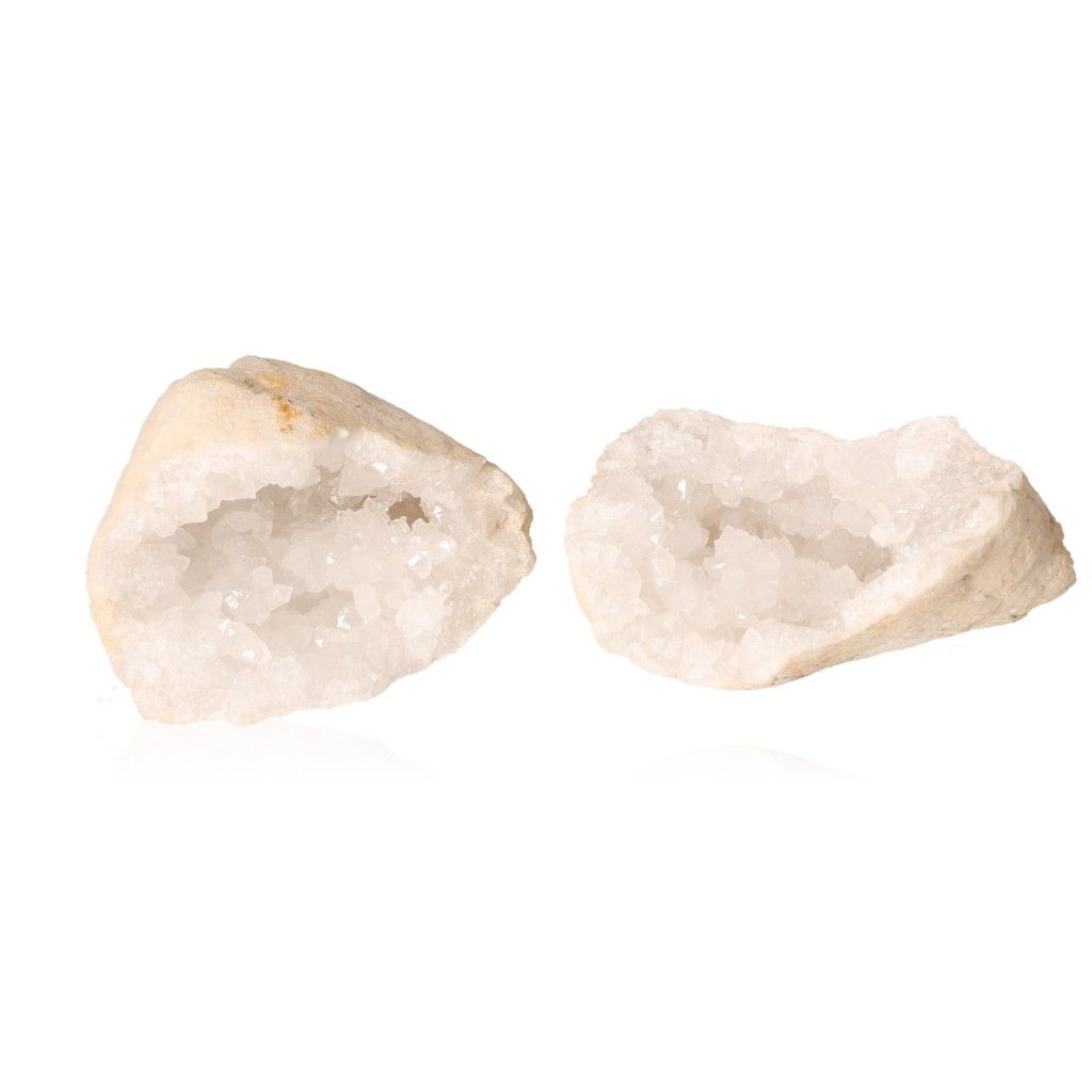 Milky quartz geode with sparkling white crystals, enhancing tranquility and clarity, ideal for balancing energy and promoting focus.