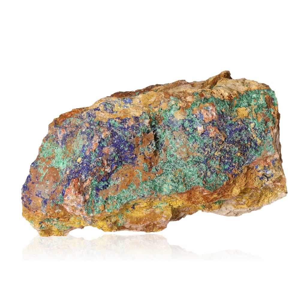 Azurite and malachite mineral specimen with vibrant blue and green hues, showcasing its natural druze formations.