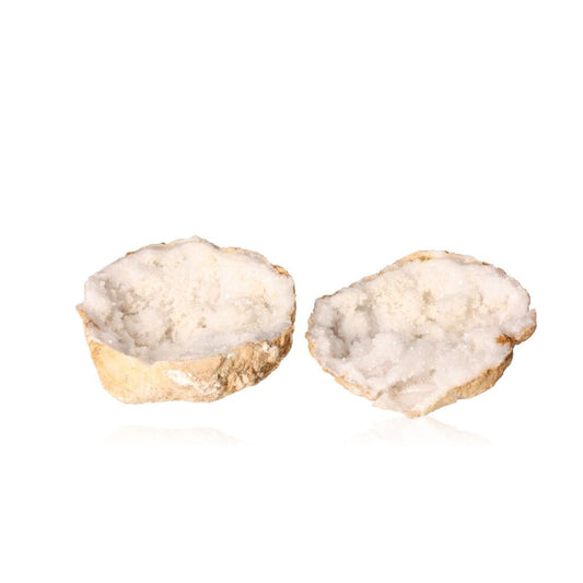 Milky quartz geode revealing sparkling cloudy white crystals, enhancing tranquility and positive energy, 900-1200g.