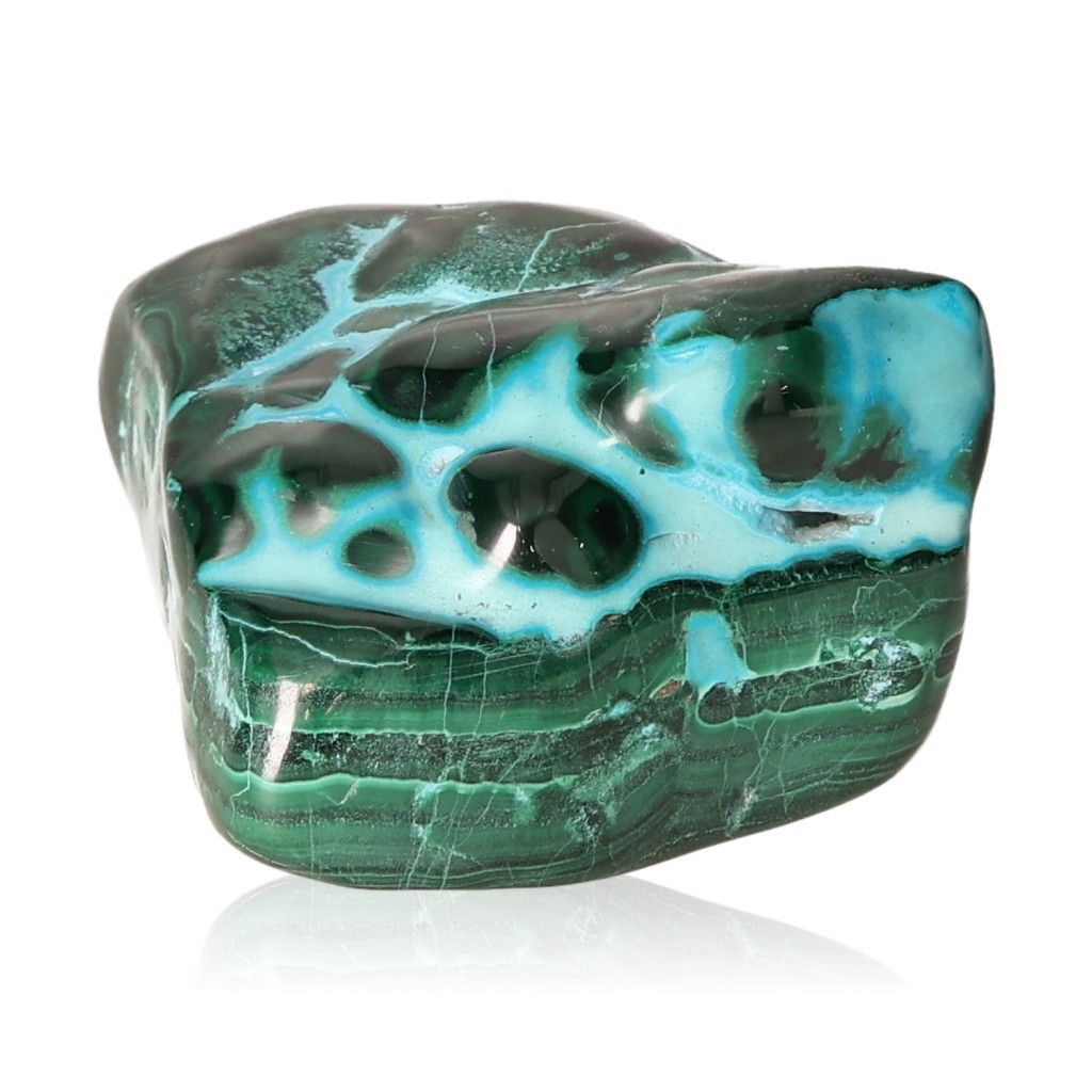 Blue Chrysocolla with Malachite gemstone showcasing its calming, transformative beauty and vibrant green-blue hues.