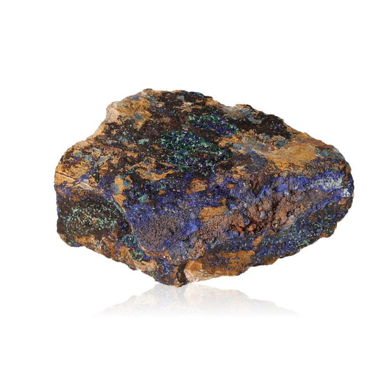 Raw azurite with malachite displaying deep blue and green patterns, ideal for collectors and spiritual growth enthusiasts.