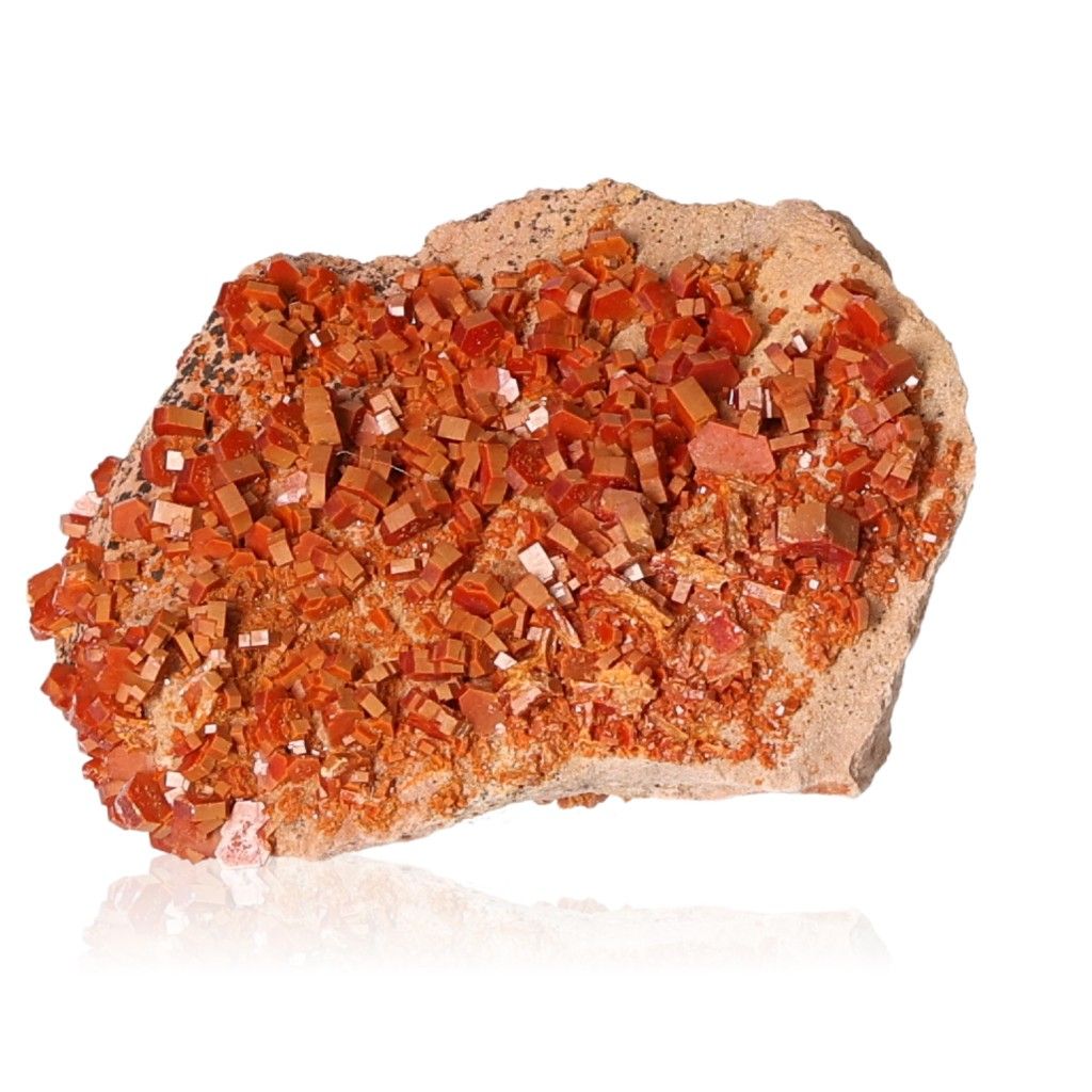 Vibrant vanadinite druze crystal cluster for focus and motivation enhancement