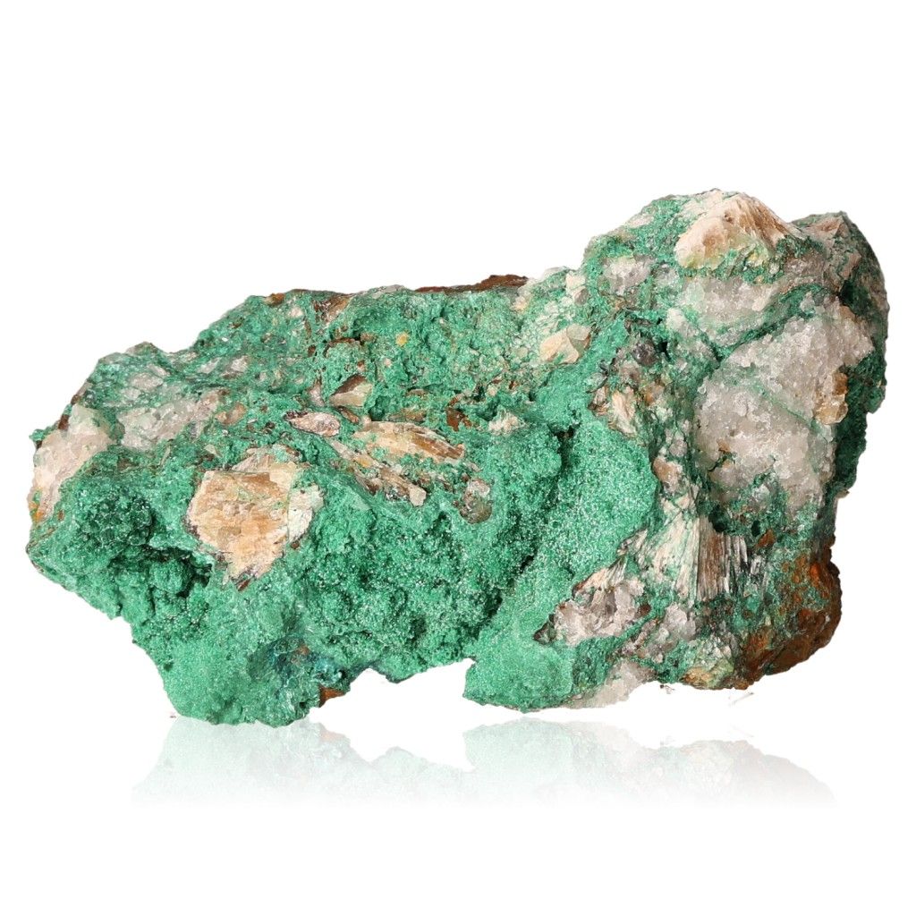 Malachite druzy stone with vibrant green crystals, known for its soothing energy and ability to promote courage and optimism.