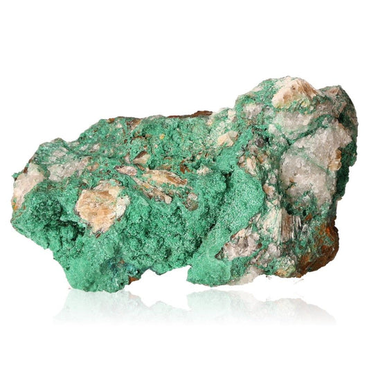 Malachite druzy stone with vibrant green crystals, known for its soothing energy and ability to promote courage and optimism.