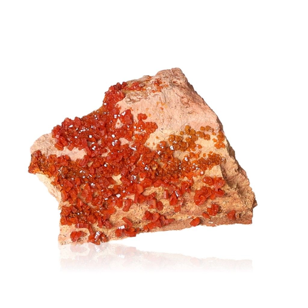 Vanadinite druze crystal enhancing focus and motivation on stone matrix.