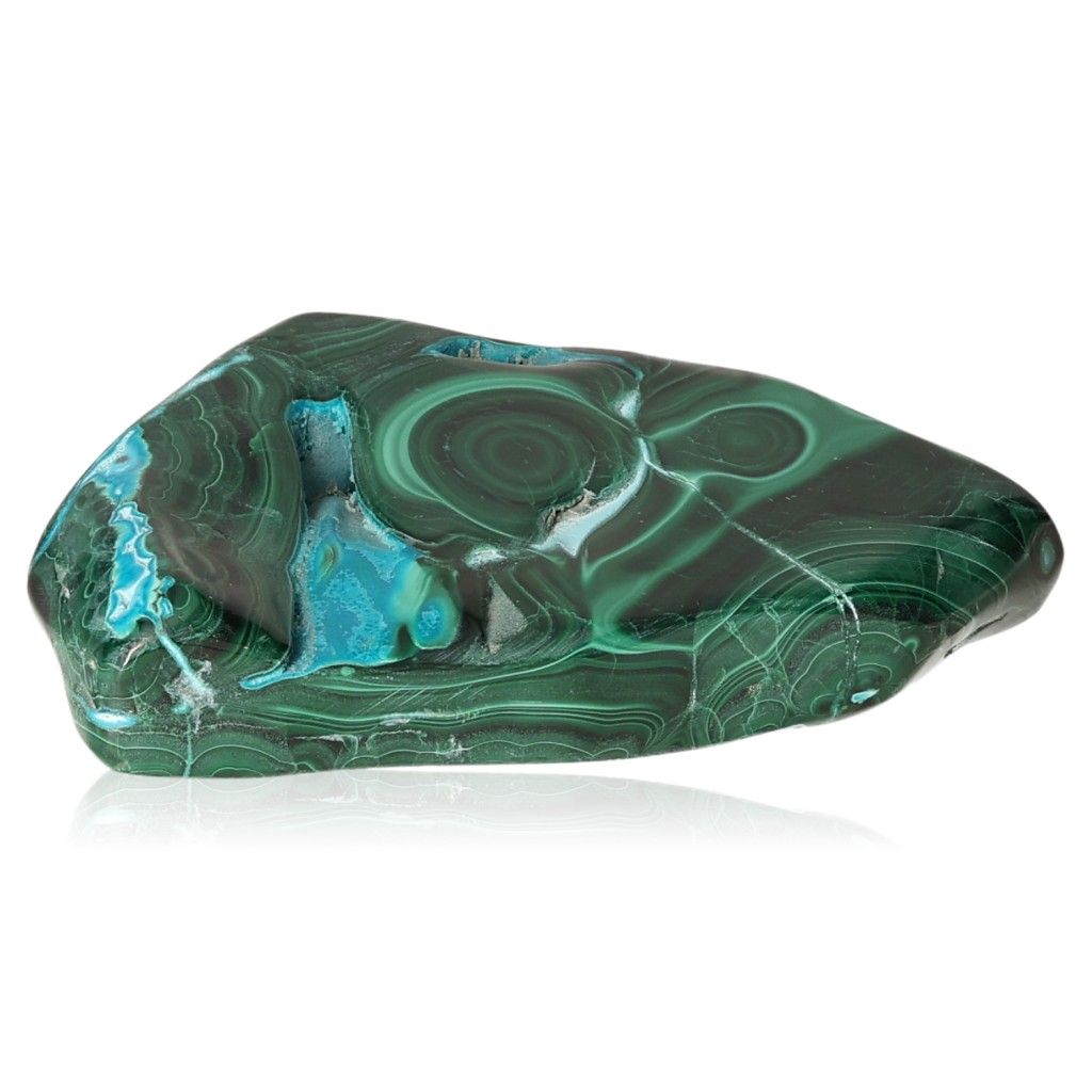 Blue Chrysocolla with Malachite gemstone showcasing intricate green and blue patterns, symbolizing tranquility and transformation.