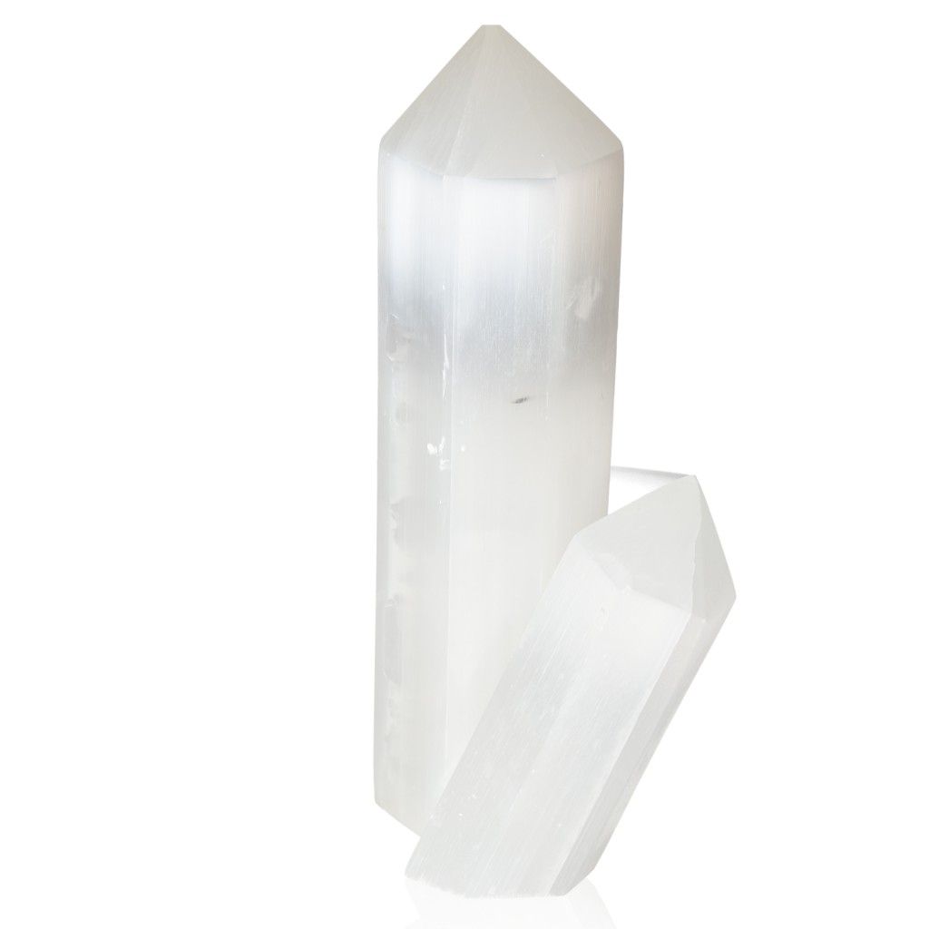 Two Sylvia Crystals selenite points for mindful living and spiritual growth. Ethically sourced and high-quality.