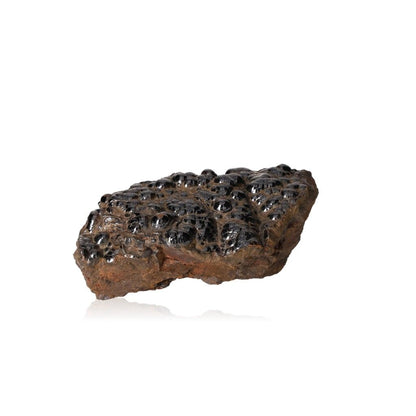 Polished botryoidal hematite crystal cluster, enhancing energy and grounding, with a metallic sheen and dense iron-rich formations.