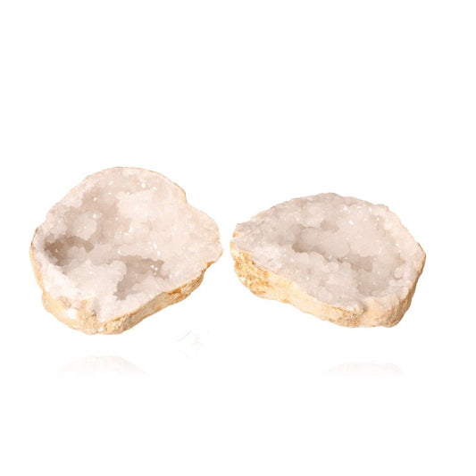 Milky quartz geode with a rugged outer shell and sparkling white crystals, perfect for energy balance and clarity enhancement.