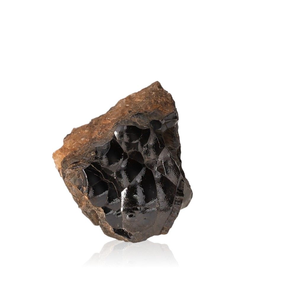 Polished botryoidal hematite crystal cluster with metallic shine for grounding and emotional balance.