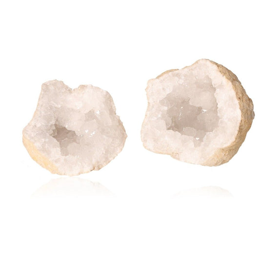 Milky quartz geodes with sparkling cloudy white crystals, perfect for enhancing tranquility, clarity, and positive energy.