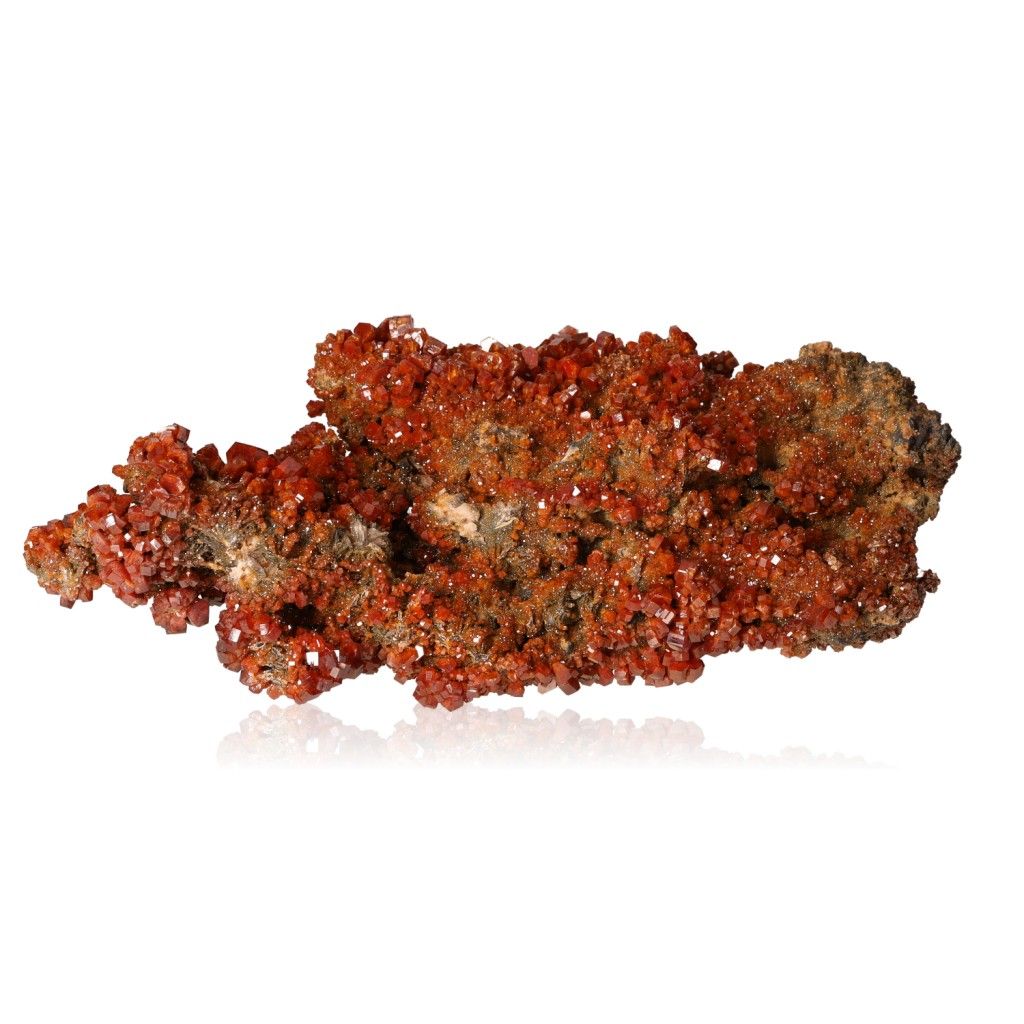 Vanadinite Druze with vibrant reddish-orange hexagonal crystals and glassy surface, enhancing focus and motivation