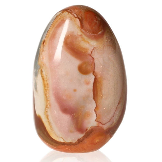 Polychrome Jasper Free Form with vibrant shades of red, orange, and brown showcasing its unique banded appearance and energizing properties.