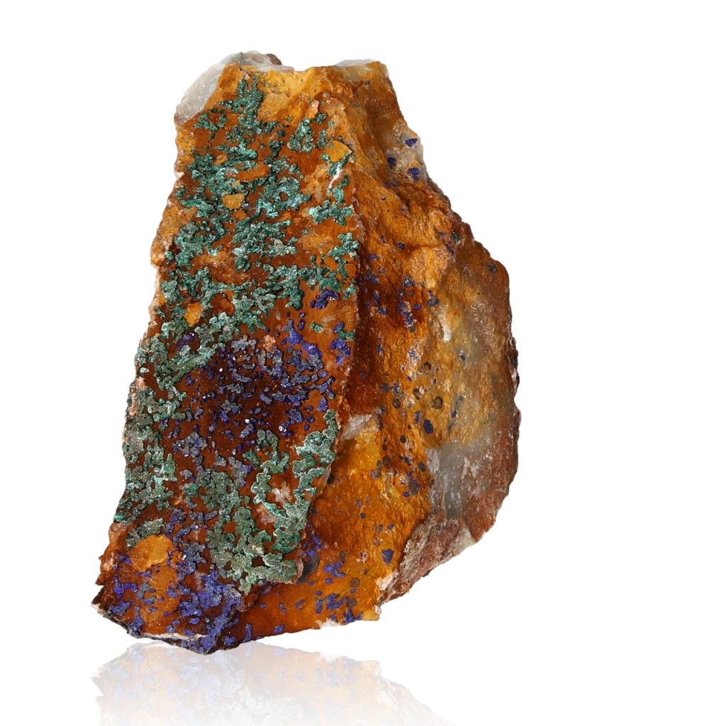 Malachite druze mineral specimen with vibrant green and earthy tones, known for promoting courage and positive energy.