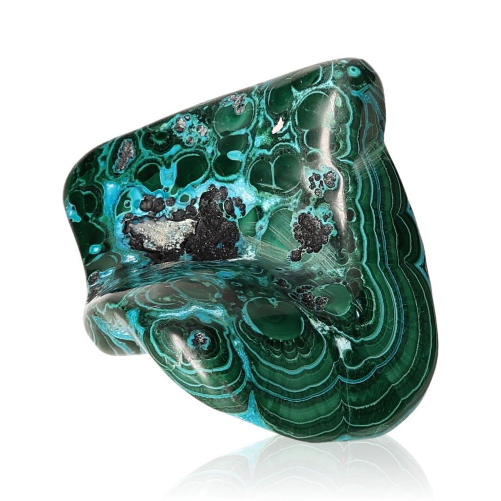 Blue Chrysocolla with Malachite gemstone showcasing vibrant blue and green swirls, symbolizing tranquility and transformation.