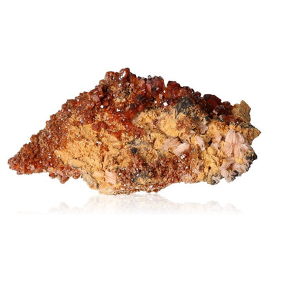 Vanadinite Druze with hexagonal red crystals and glassy surface enhances focus and motivation.