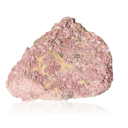 Pale pink picropharmacolite mineral with needle-like crystals on a reflective surface, showcasing its rare and serene beauty.