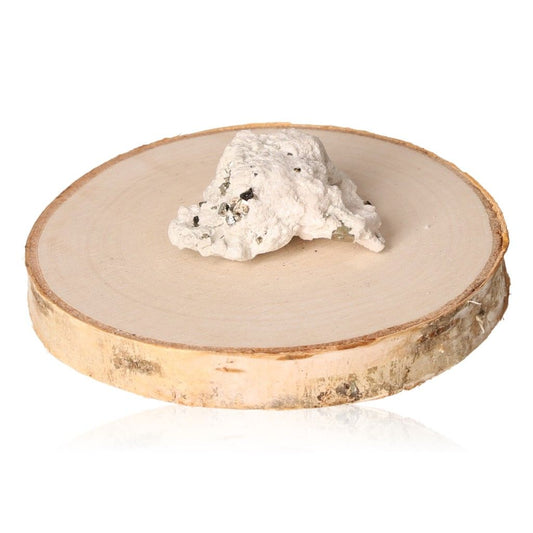 Pyrite druzy stone on a wooden base, inspiring independence and courage, stimulates action and goal achievement