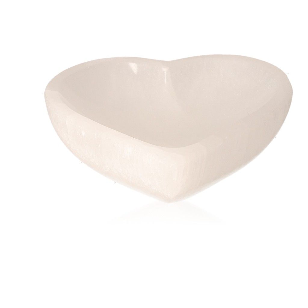 Selenite heart-shaped bowl by Sylvia Crystals for mindful living and spiritual growth, ethically sourced for purity and power.