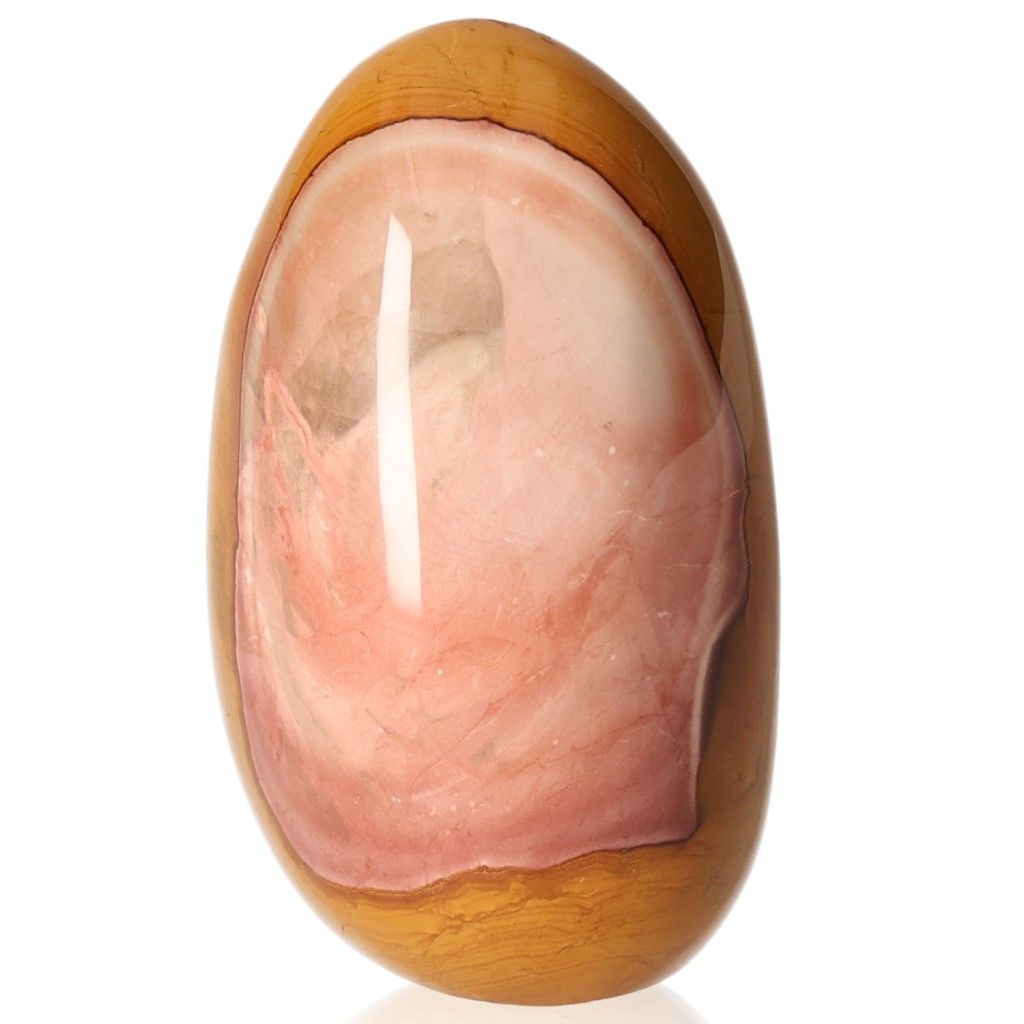 Polychrome Jasper stone with vibrant pink and brown hues, known for grounding and energizing properties.