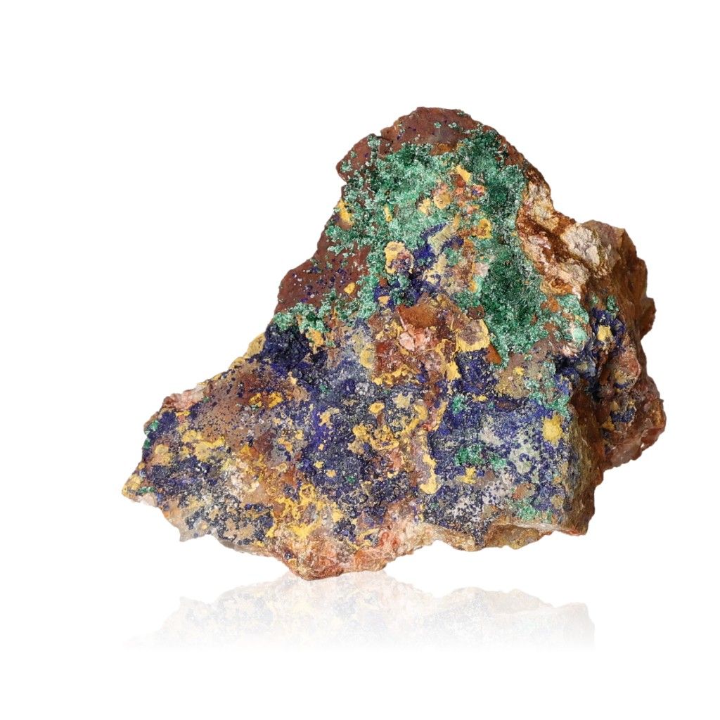 Azurite with Malachite mineral stone showcasing deep blue and green hues, known for enhancing spiritual insight and intuition.