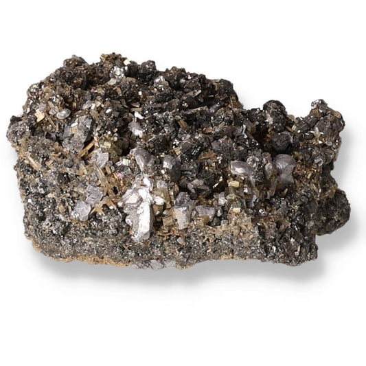 Galena with Sphalerite mineral crystal, showing metallic luster and complex formations, valued for spiritual and grounding properties.