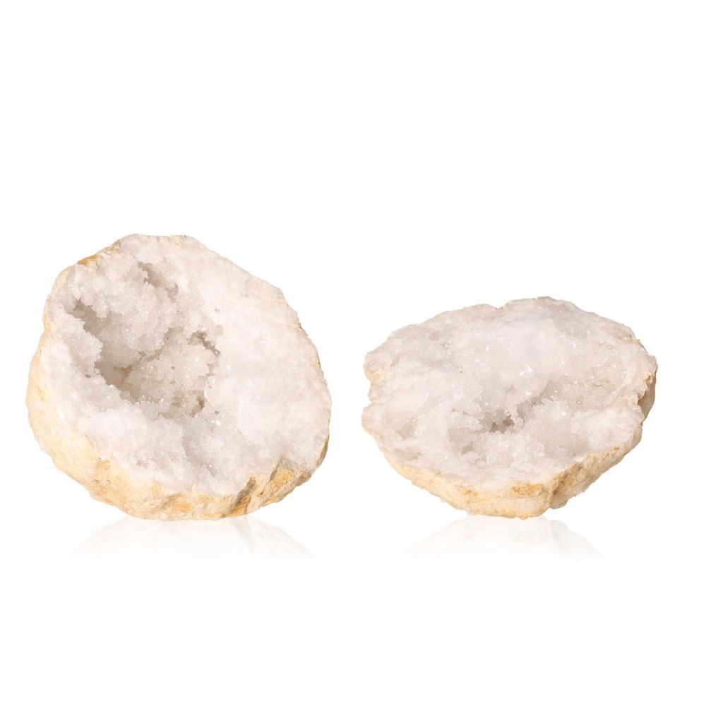 Quartz geode with milky white crystals and rugged shell, ideal for energy balancing, focus, and positive vibrations.