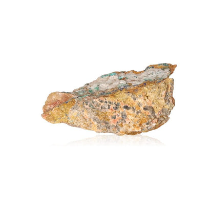 Raw malachite druzy stone on white background, showcasing natural texture and colors.