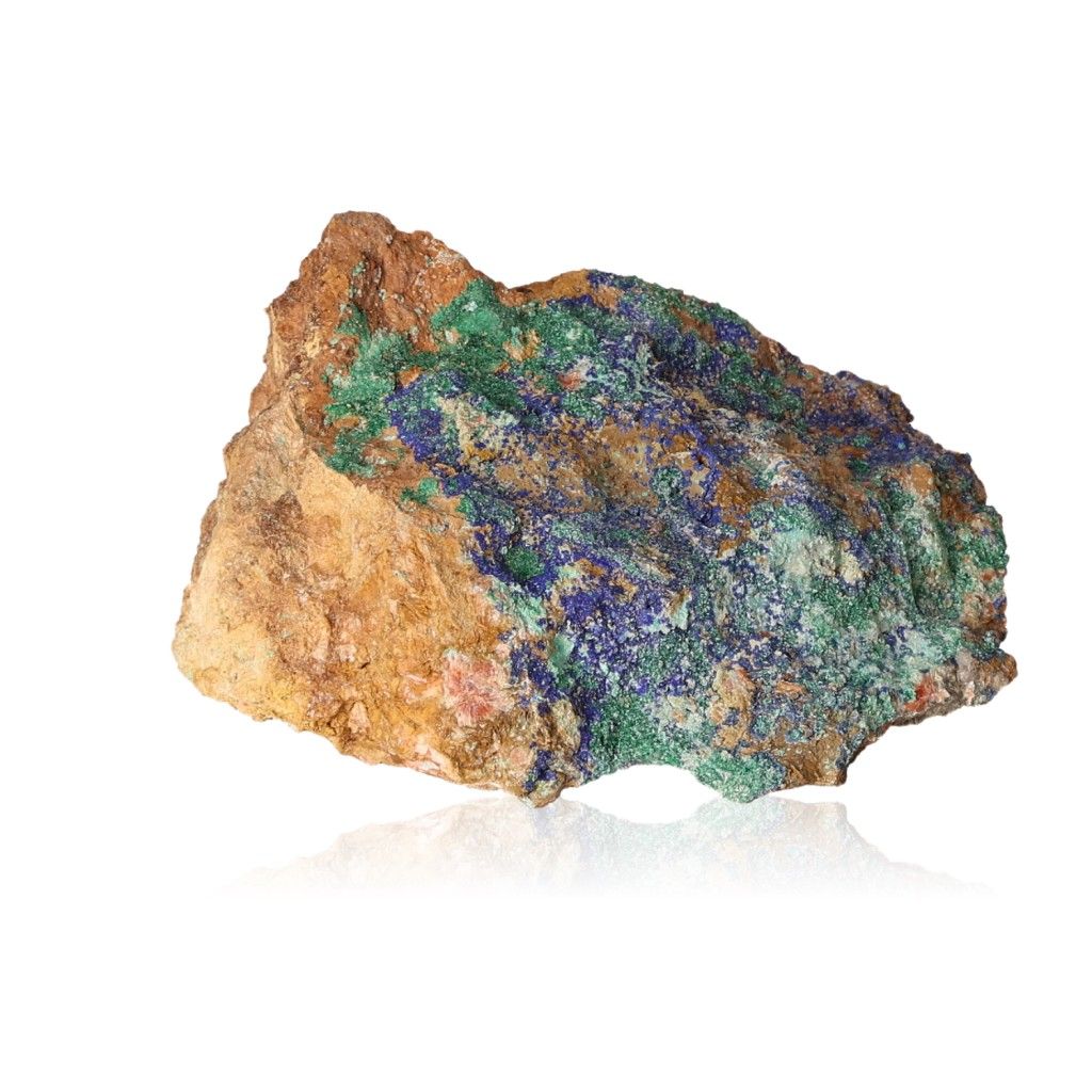 Azurite with Malachite mineral specimen showcasing vibrant blue and green hues, renowned for enhancing intuition and spiritual insight.