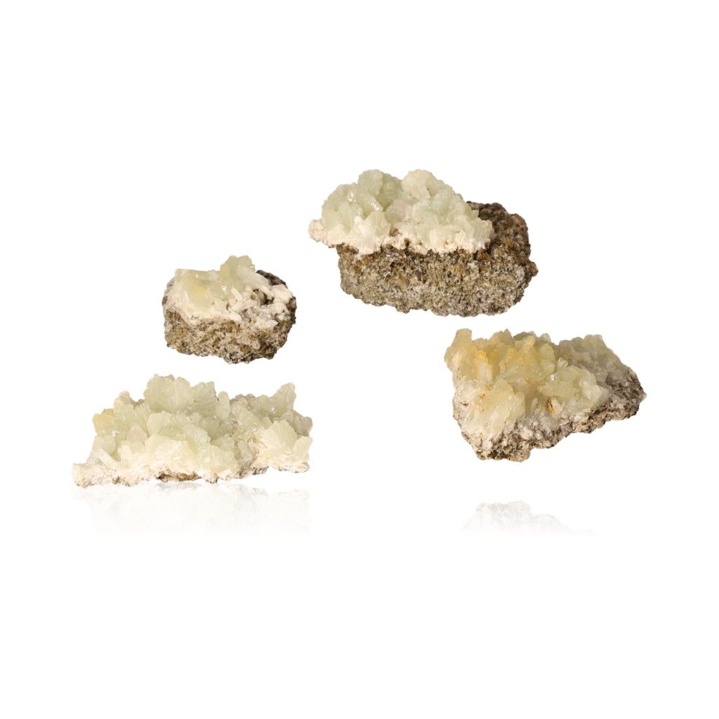 Small prehnite druzes with pale green crystals, soothing gemstone promoting inner peace and spiritual growth.