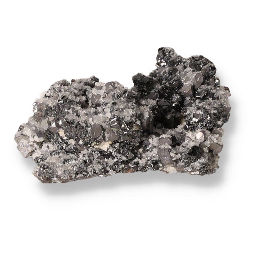 Galena with Quartz Druze featuring metallic luster and sparkling crystals, highlighting unique textures and spiritual energy properties.