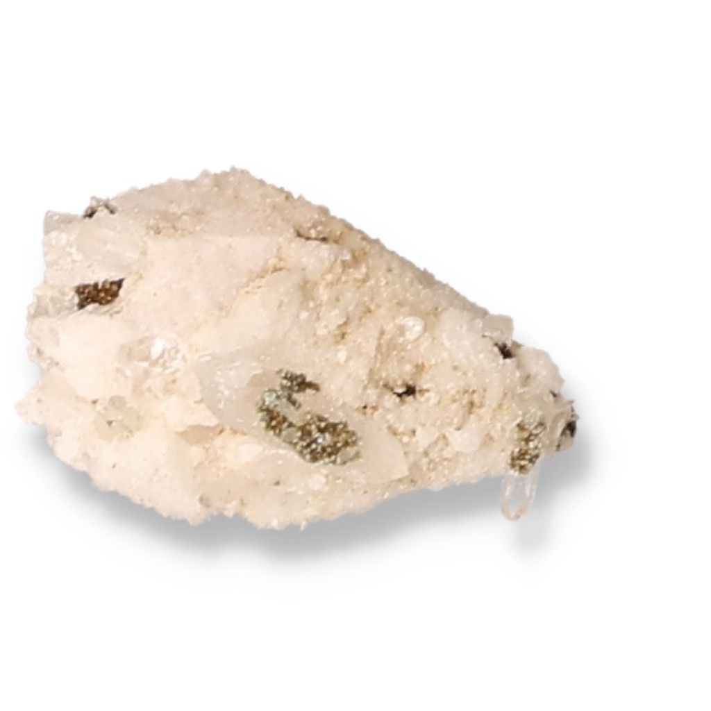 Raw white quartz crystal with unique mineral inclusions for chakra healing and spiritual energy enhancement.