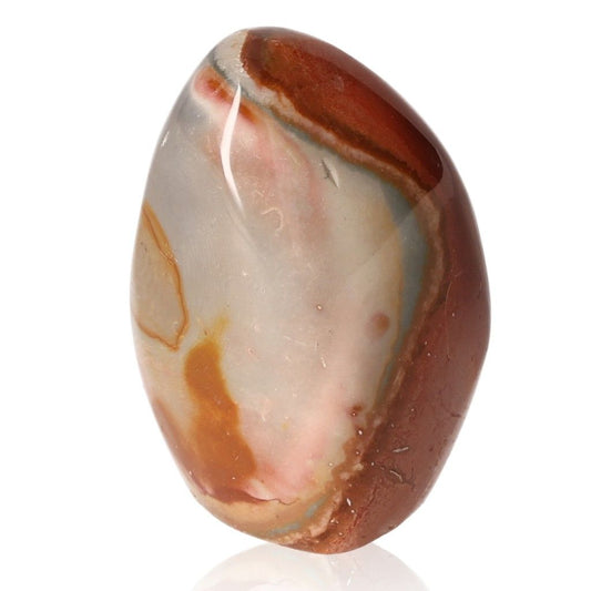 Polychrome Jasper Free Form with vibrant red, orange, and brown banded patterns, known for its grounding and energizing properties.