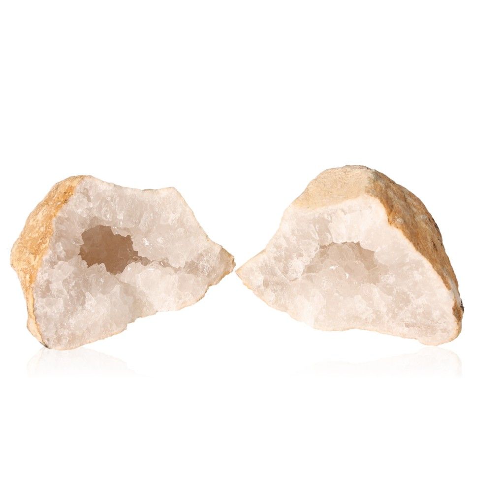 Milky quartz geode with sparkling crystals, enhancing tranquility and positive energy balance.