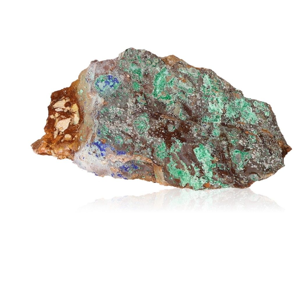 Malachite druze stone with vibrant green patterns on a white background, symbolizing optimism and inner harmony.