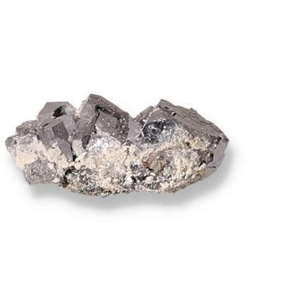 Galena stone displaying its metallic luster and cubic form, known for its spiritual grounding and transformative properties.