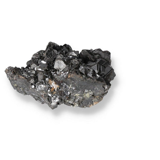 Galena mineral crystal cluster with metallic sheen, valued for transformation and grounding in spiritual practices.