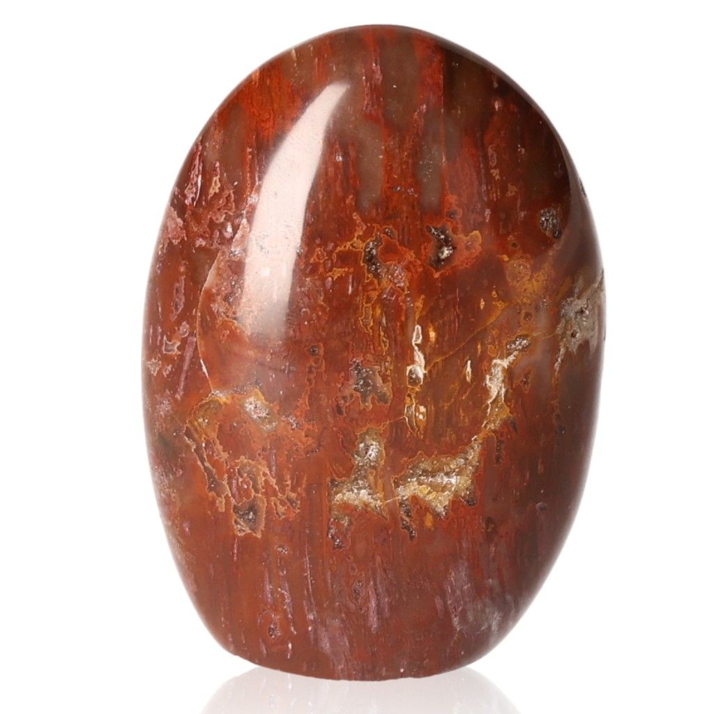 Polychrome Jasper free form stone with vibrant red and orange hues, known for grounding and energizing properties.