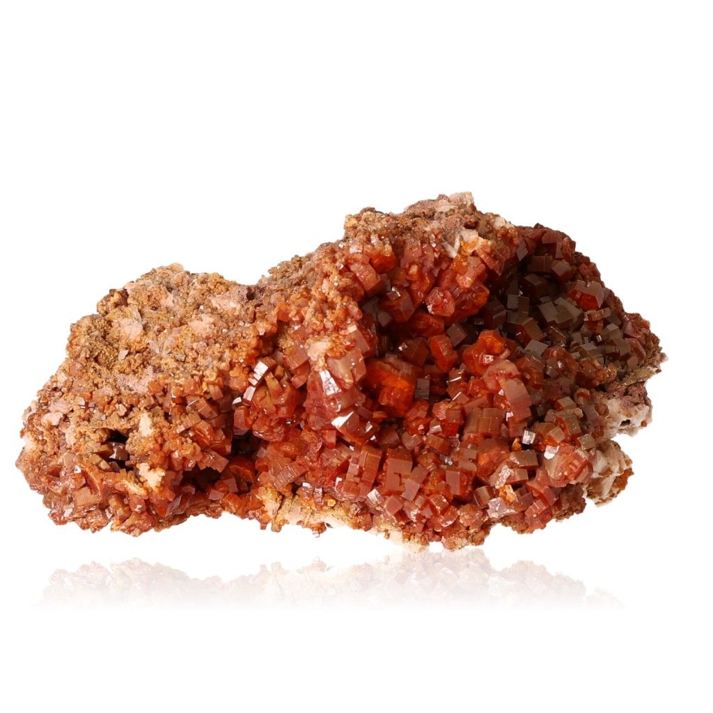 Vanadinite Druze with vibrant hexagonal reddish-brown crystals, enhancing focus and motivation.