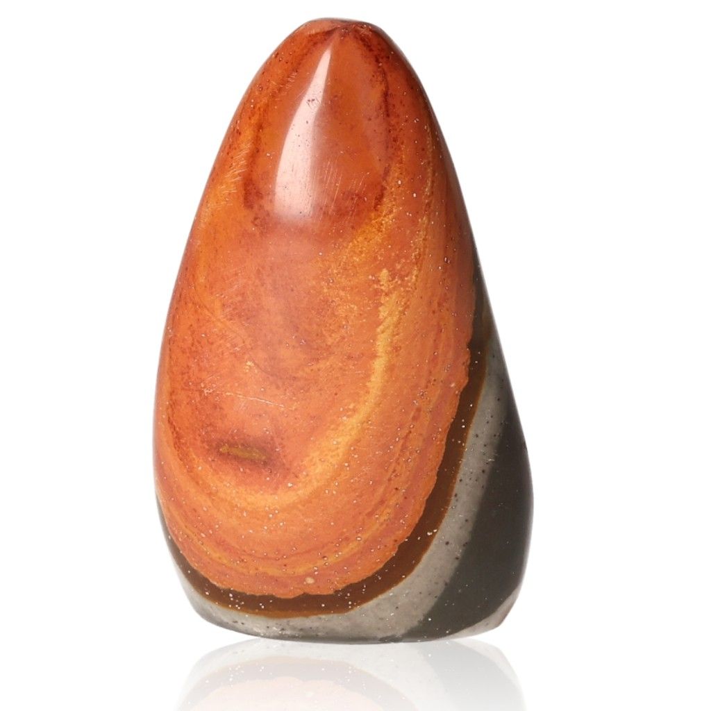 Polychrome Jasper Free Form stone with vibrant red, orange, and brown bands, known for its grounding and energizing properties.