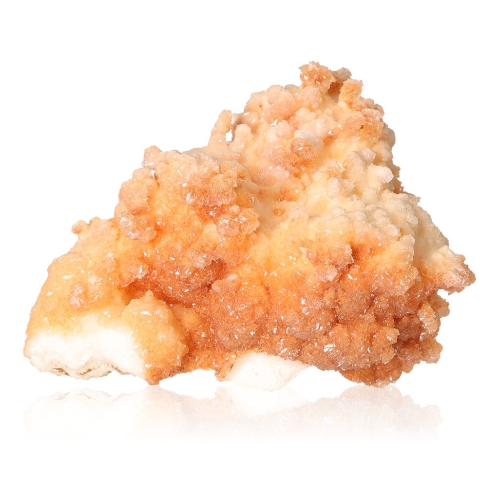 Cave calcite stalactite cluster with vibrant orange and white mineral formations.