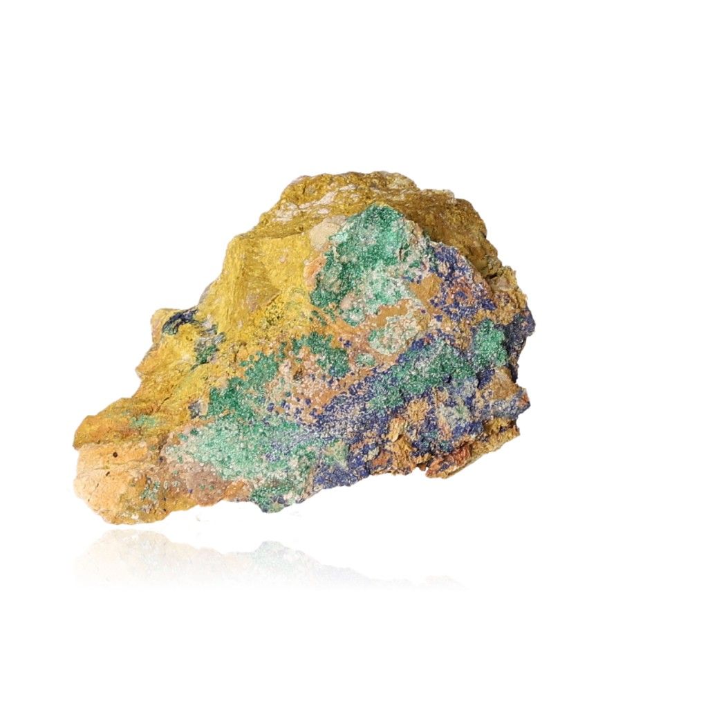 Azurite with Malachite mineral specimen showcasing deep blue and green hues on white background, perfect for collectors and spiritual growth.