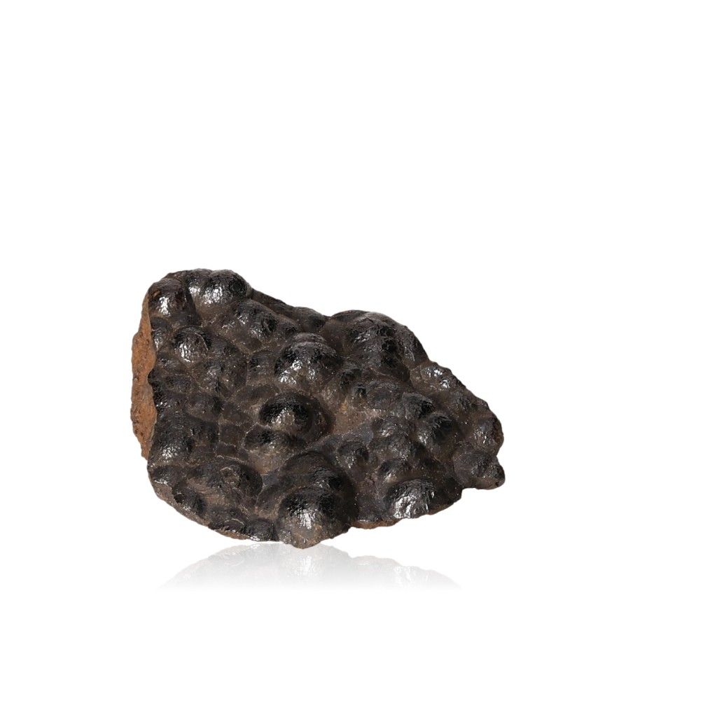 Polished botryoidal hematite crystal cluster with metallic sheen, symbolizing grounding and emotional balance.