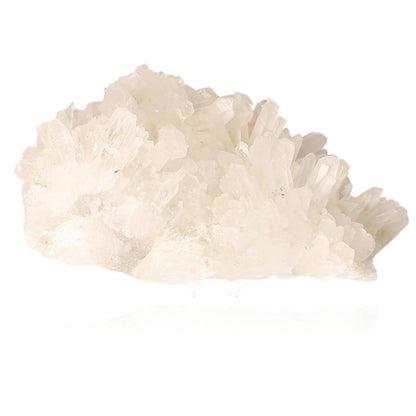 White quartz crystal cluster with unique properties for chakra balancing and spiritual energy alignment.