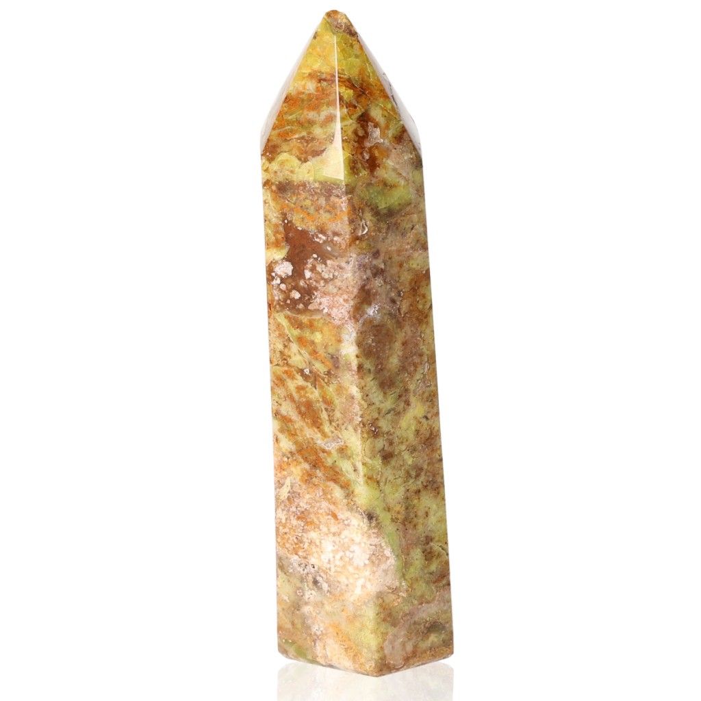 Serpentine Tower crystal for energy healing, activating Heart Chakra, enhancing meditation, and promoting spiritual growth.