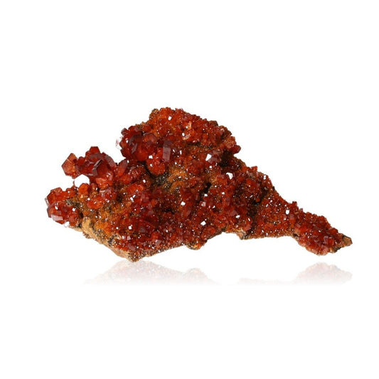 Vanadinite Druze with vibrant hexagonal reddish-orange crystals and glassy surface, enhancing focus and motivation.