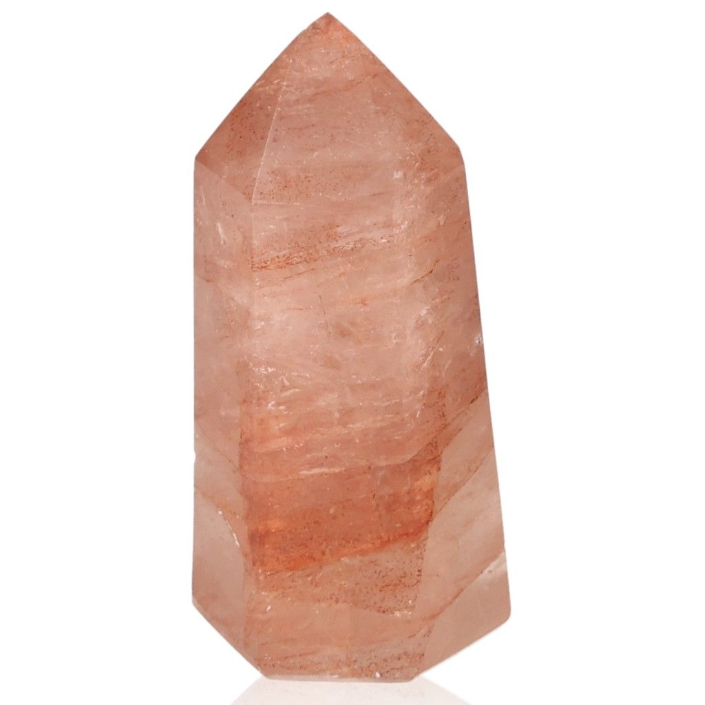 Red Calcite Tower crystal with unique quartz varieties, offering energetic and spiritual benefits linked to chakras and zodiac signs.