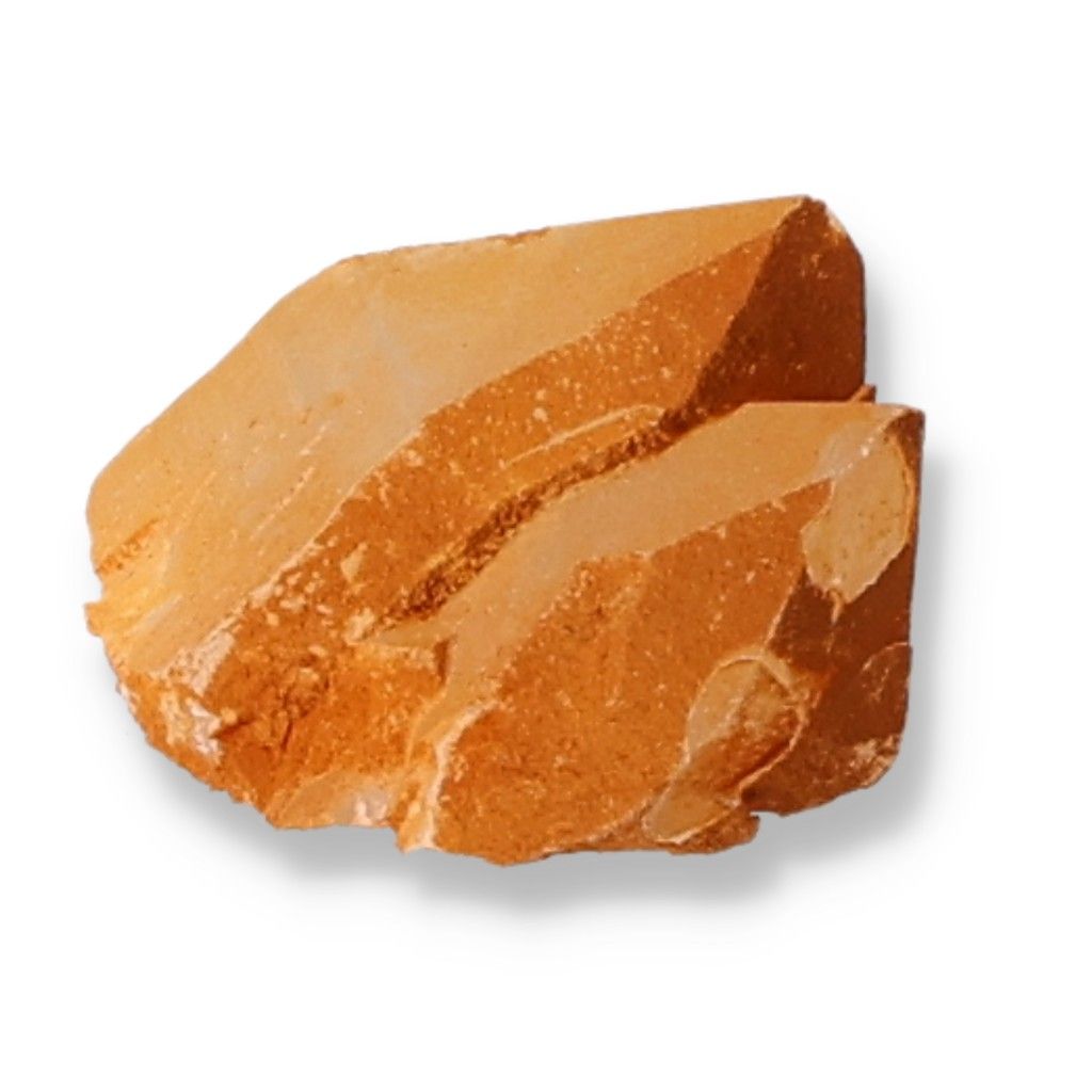 Quartz crystal with iron oxide displaying unique orange hues and energetic properties for chakra and zodiac alignment.