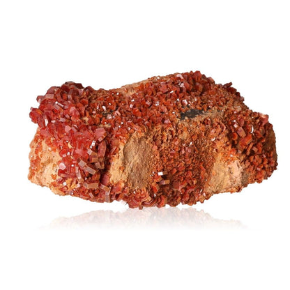 Vanadinite druzy showcasing vibrant red crystals for enhancing focus and motivation